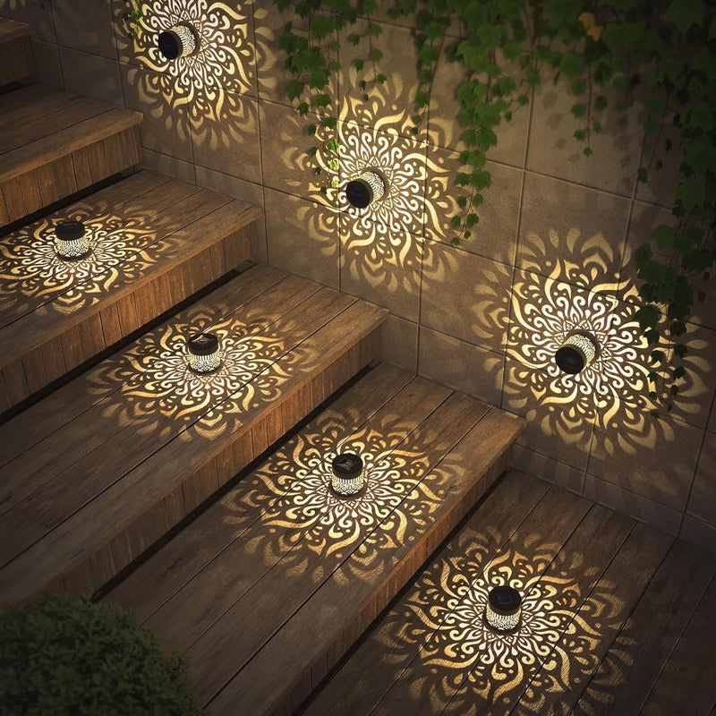 gardencave 2 حزمة أضواء سياج شمسية معدنية تعمل بالطاقة الشمسية في الهواء الطلق أضواء خطوات الجدار بموضوع ماندالا مقاومة للماء لأضواء سياج حديقة البوست patio backyard yard decor (2 حزمة) - Image 3